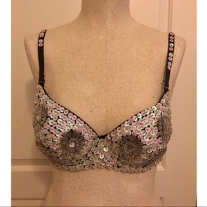 Last chance sequined Beaded costume bra-Silver